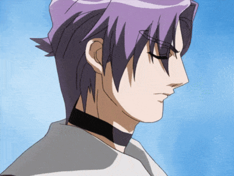 a man with purple hair and a black choker