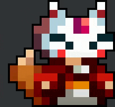 a pixel art of a person wearing a mask and holding a sword