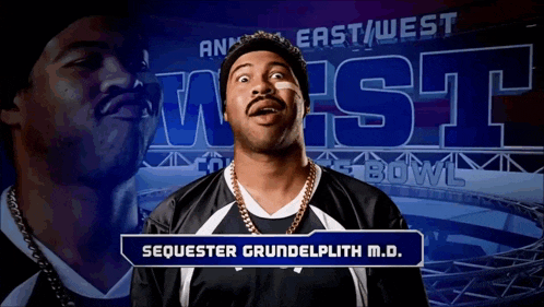 sequester grundelpith m.d. stands in front of a sign that says east/west bowl