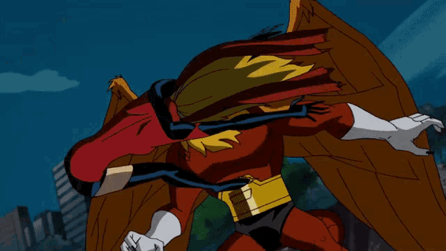 a cartoon of a man in a red and yellow superhero costume