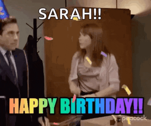 a man and woman are celebrating sarah 's birthday