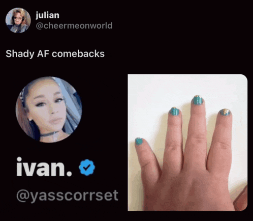 a picture of ariana grande and a picture of a hand with blue nails