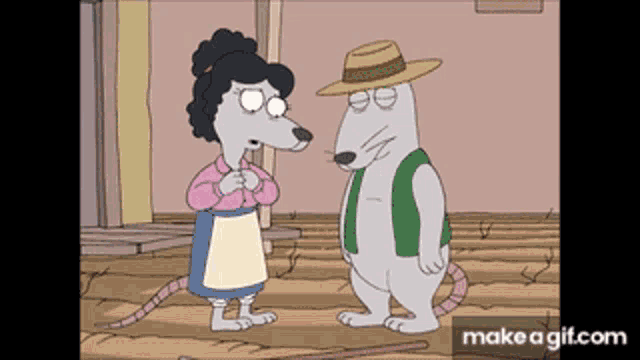 a couple of cartoon characters standing next to each other with the words make a gif.com below them