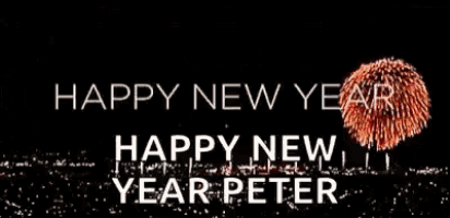 a happy new year greeting card with fireworks and the name peter