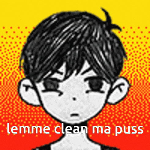a black and white drawing of a boy with the words " lemme clean ma puss " below it