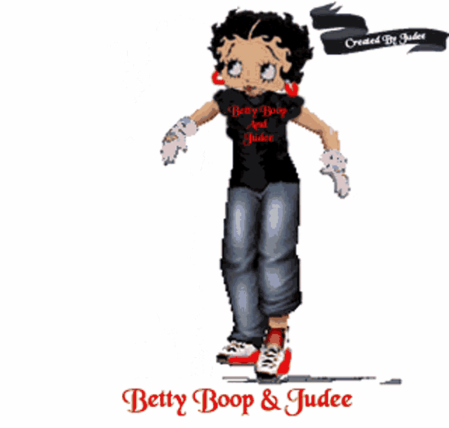 a betty boop and judgee animated graphic with a white background