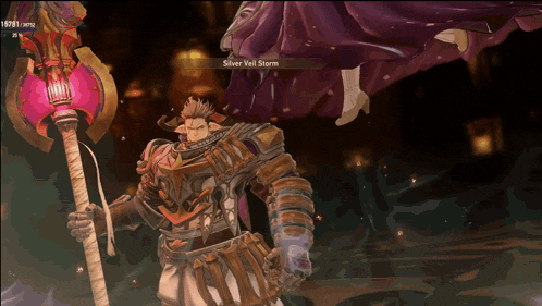 a screenshot of a video game shows a silver veil storm character