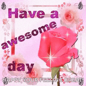 a pink rose with the words `` have a awesome day '' written on it .