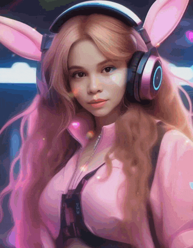 a girl wearing headphones and a pink jacket with the word solo on the chest
