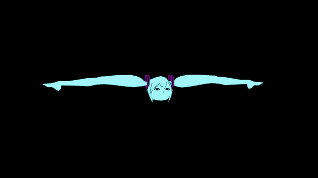 a drawing of a girl with blue hair and a pink bow in her hair