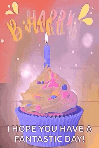 a birthday cupcake with a candle on top of it .