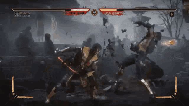 two fighters are fighting in a video game and one of them has a sword