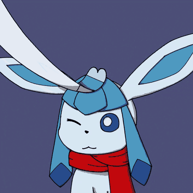 a cartoon of a rabbit wearing a scarf with a heart on it