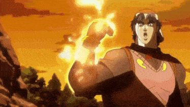 a cartoon character is holding a fireball in his hand and screaming .