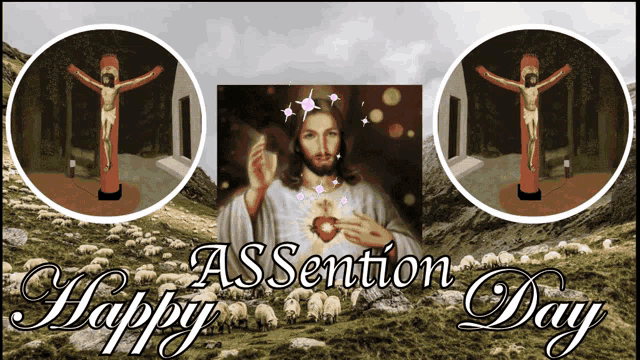 a happy assention day greeting card with jesus on the cross