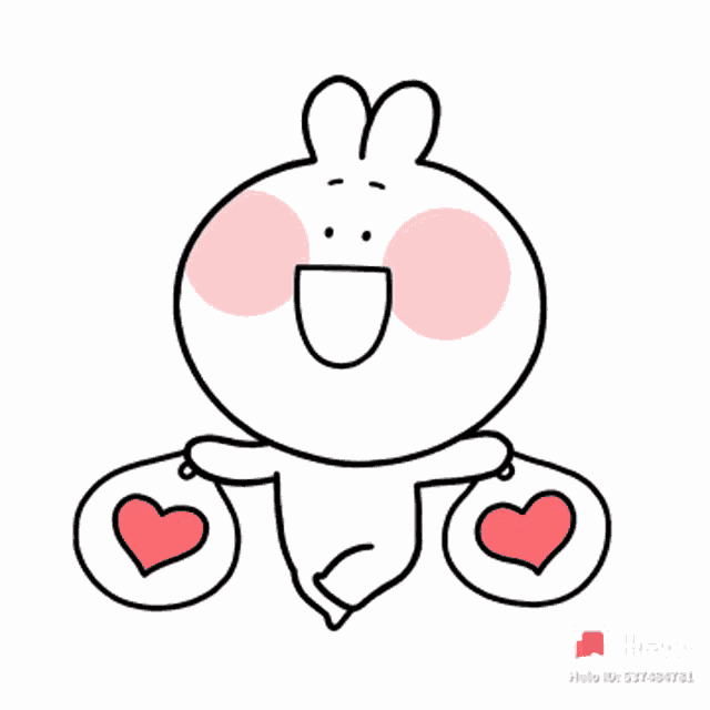 a drawing of a rabbit holding two hearts with the help id 537485781