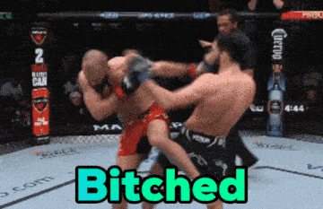 two men are fighting in a boxing ring with the word bitches on the bottom