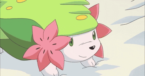 a cartoon character with a green hat and a pink flower on his head