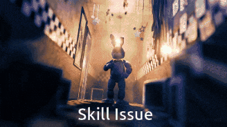 a pixel art of bonnie the bunny with the words skill issue underneath