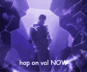 a purple background with the words hop on val now written in white