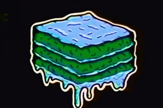 a cartoon drawing of a stack of green blocks