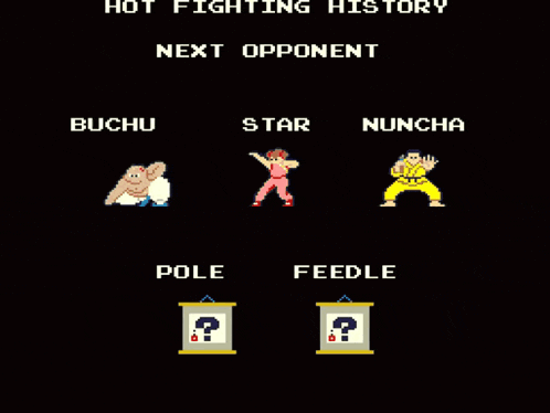 a video game screen shows the next opponent as buchu star and nuncha