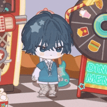 a cartoon character is standing next to a sign that says diner menu