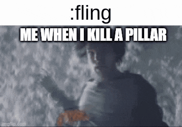a man is standing in the snow with a caption that says `` fling me when i kill a pillar '' .