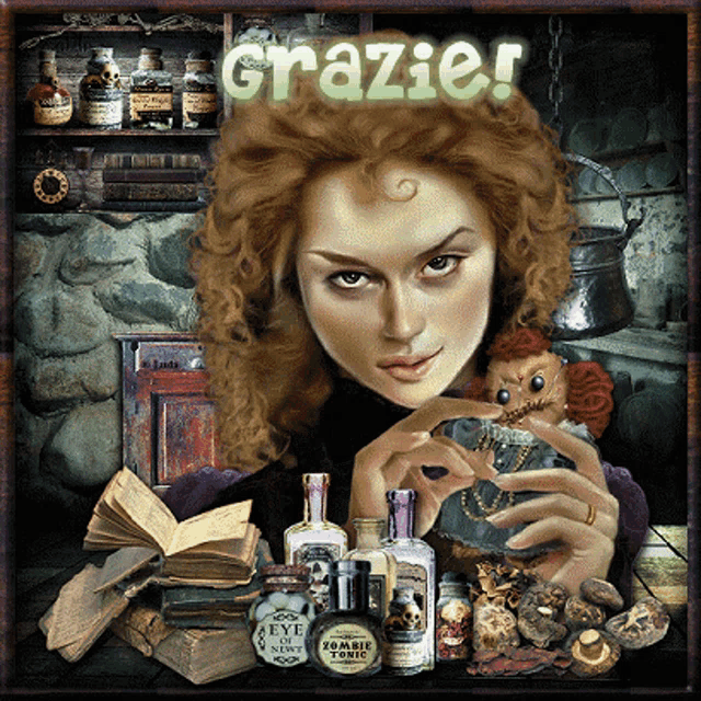 a woman holding a bottle of zombie tonic