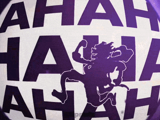 a purple and white sign that says ' ahah haha ' on it