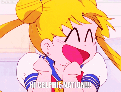 a cartoon of a girl with the words hi gelphie nation written below her