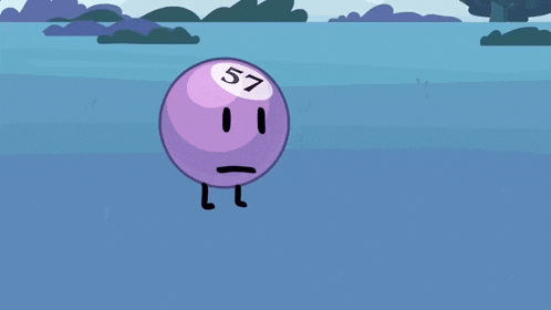 a purple ball with the number 57 on it 's face