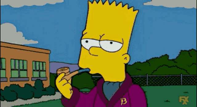 bart simpson is smoking a pipe in a cartoon