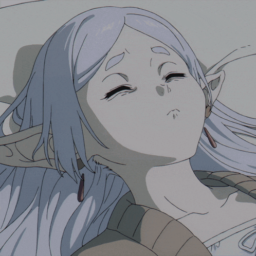 a drawing of a woman with white hair and ears