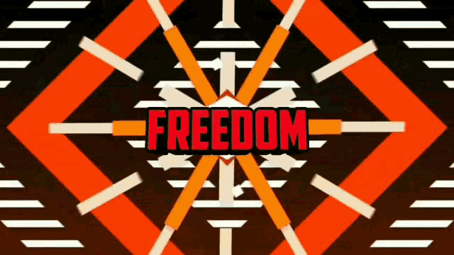 the word freedom is displayed in red letters