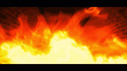 a computer generated image of a fire with a black background and the word ' t ' on the bottom right