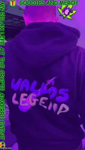 a purple background with green text that says my relax life at the coyote auxerre event goodies and merch