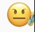a yellow smiley face with a serious look on its face is holding a flower .
