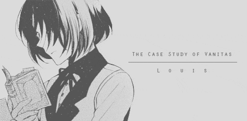 a black and white drawing of a person reading a book titled the case study of vanitas louis