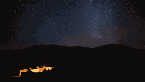 a night sky filled with lots of stars and a campfire in the foreground