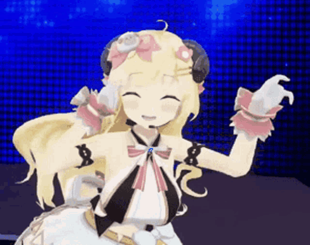 a girl with horns and a bow on her head is dancing