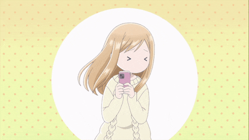 a girl in a white sweater is holding a cell phone