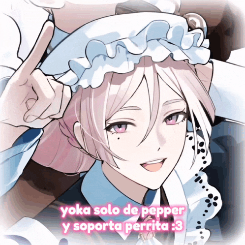 a drawing of a girl with pink eyes and the words " yoka solo de pepper y soporta perrita "
