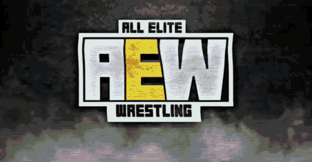a logo for all elite aew wrestling is displayed on a dark background