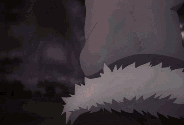 a cartoon character with a hood and a furry collar