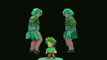 a group of people with green hair are standing in a row