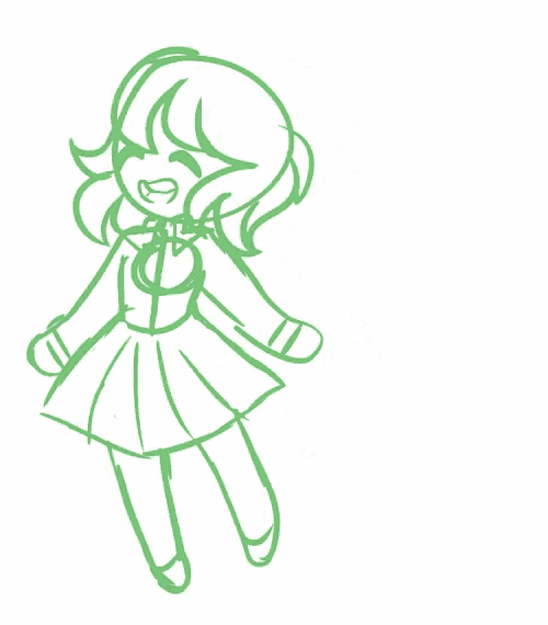 a drawing of a girl with green hair