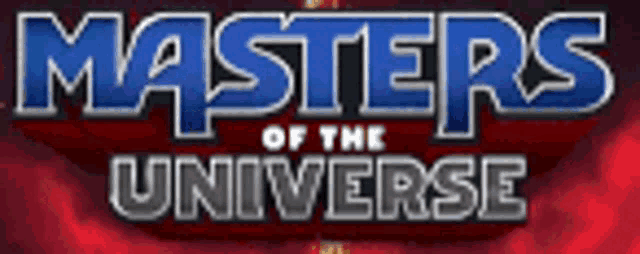 the logo for masters of the universe is blue and red