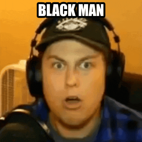 a man wearing headphones and a hat with the words black man written on it