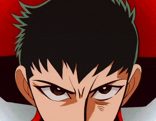 a close up of a cartoon character 's face with a serious look on his face